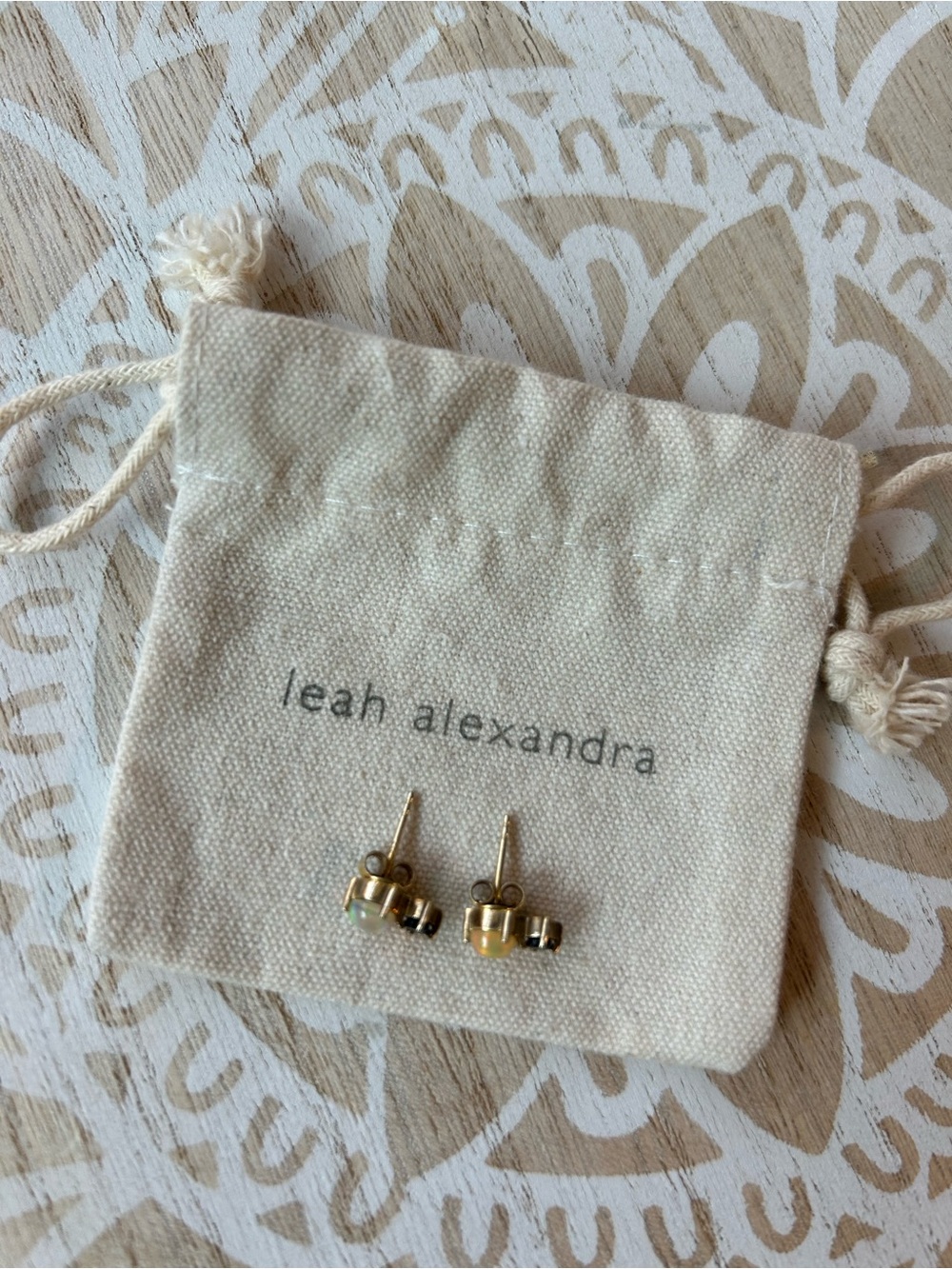 Leah Alexandra Gold Opal and Black onyx stone Accent Stud Earrings - Picture 3 of 3
